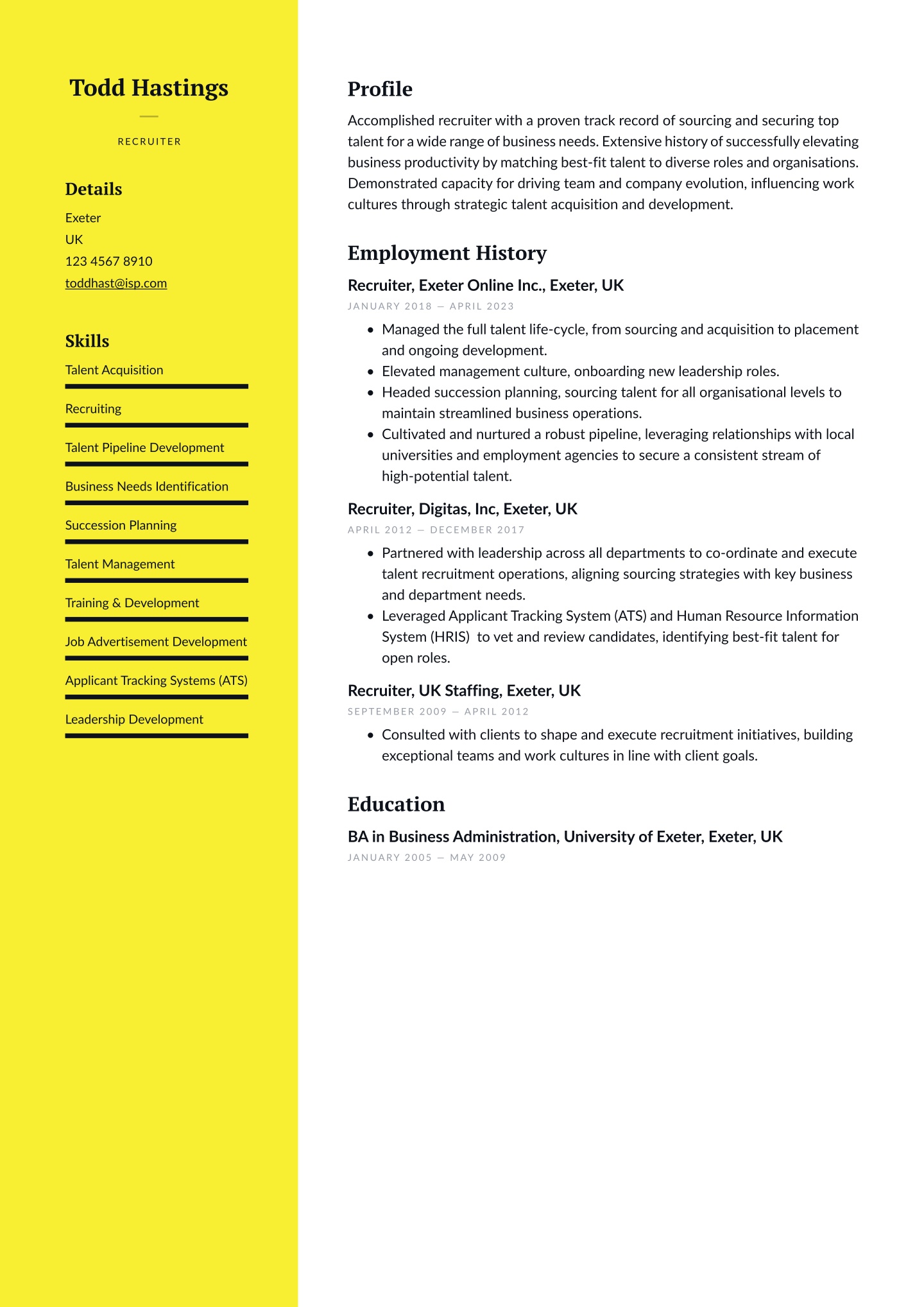 Recruiter CV Examples &amp; UK Templates (2025) · Resume.io