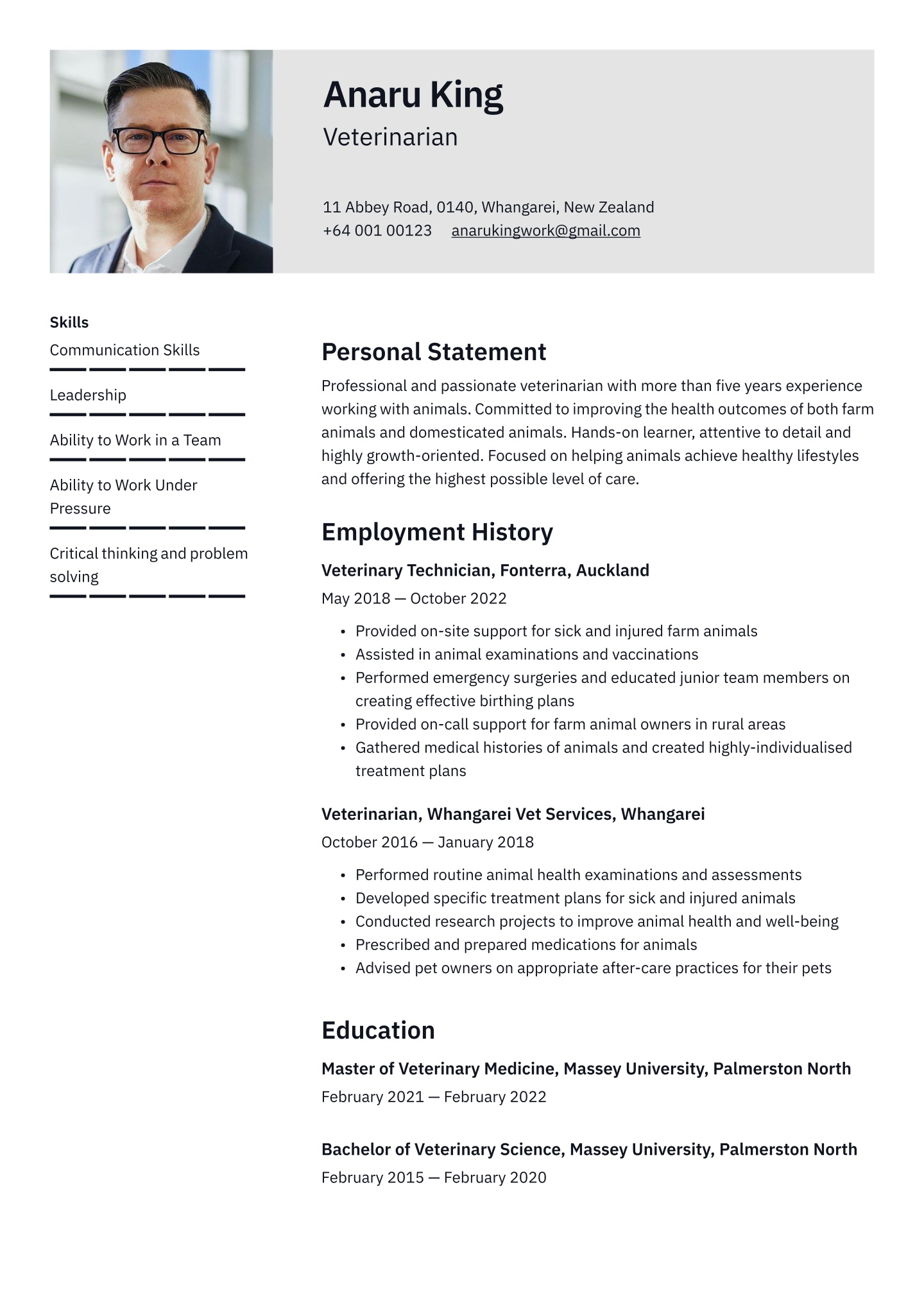 Example Vet Cv