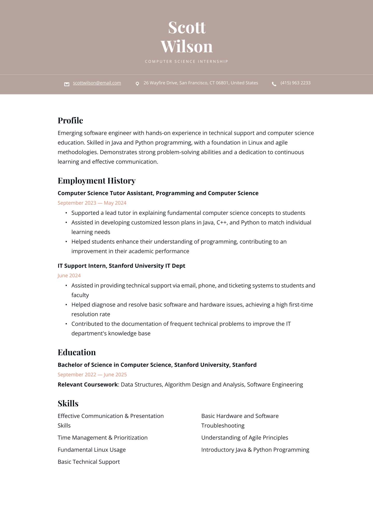 Computer Science Internship Resume Examples & Templates (2025