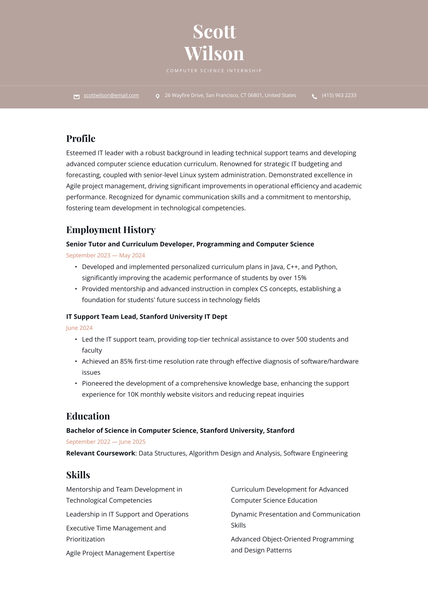 Computer Science Internship Resume Examples &amp; Templates (2025 