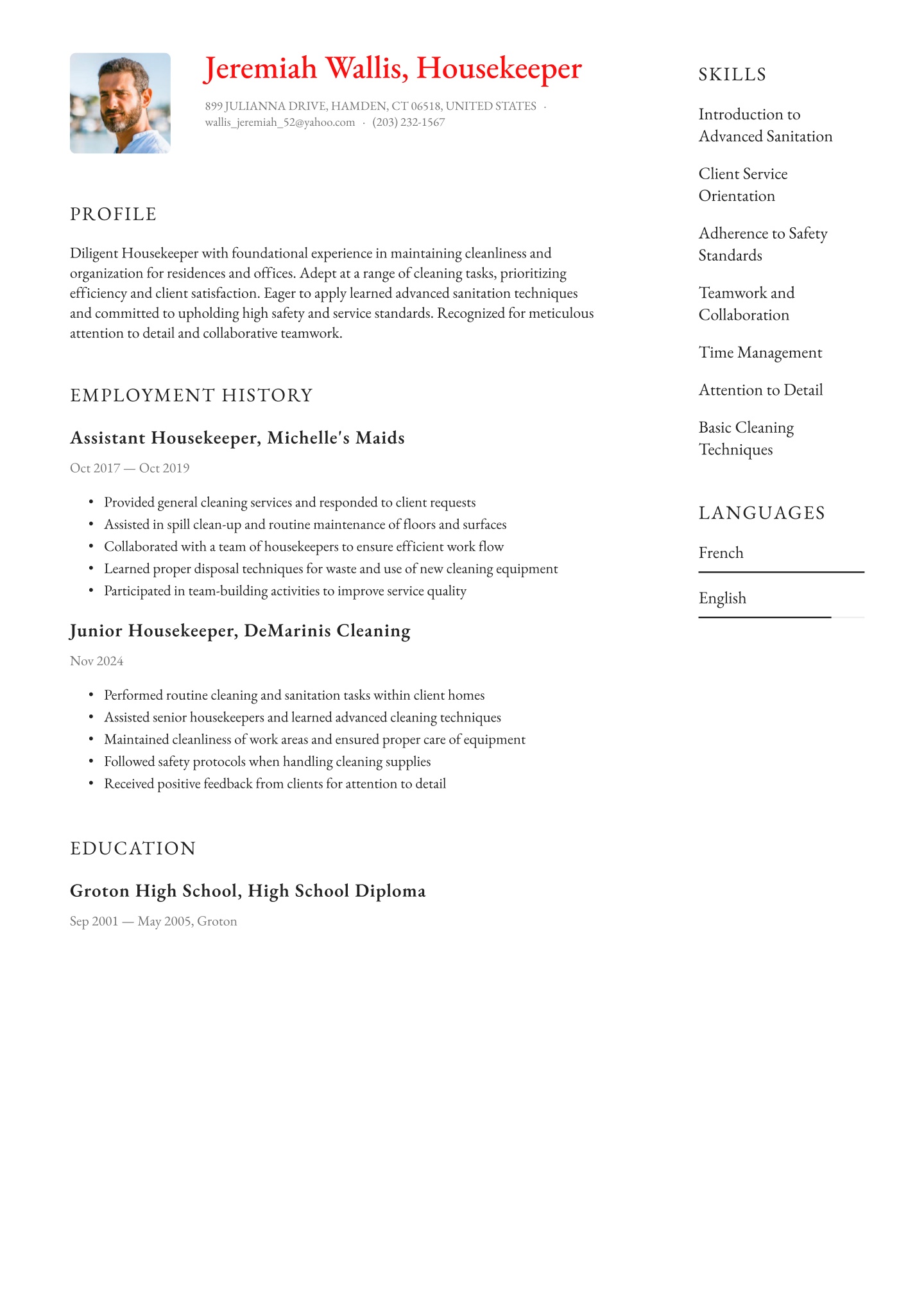 Housekeeping Resume Examples &amp; Templates (2025) · Resume.io