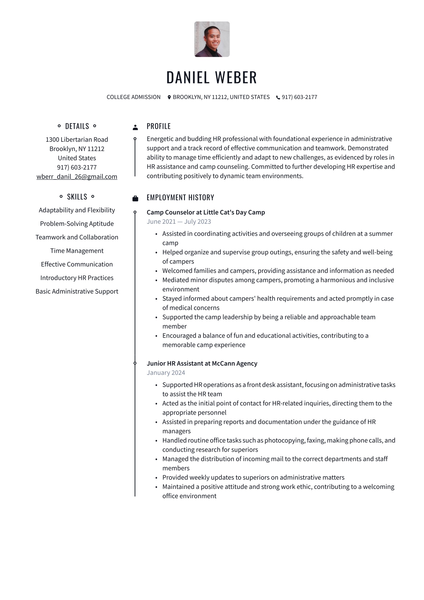 College Admissions Resume Examples &amp; Templates (2025) · Resume.io