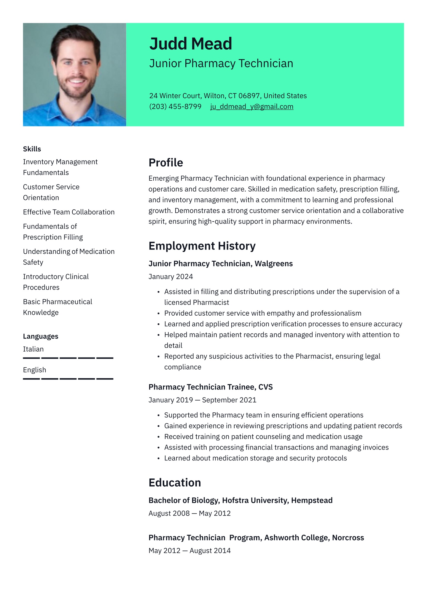 Pharmacy Technician Resume Examples &amp; Templates (2025) · Resume.io