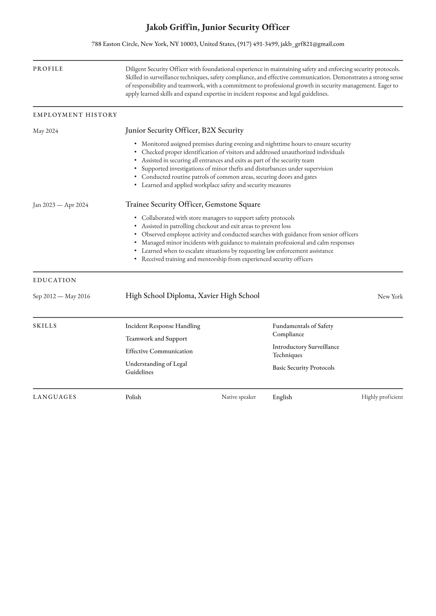 Security Officer Resume Examples &amp; Templates (2025) · Resume.io