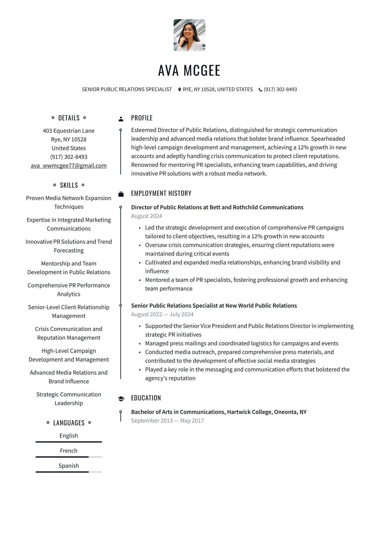 Public Relations Resume Examples &amp; Templates (2025) · Resume.io