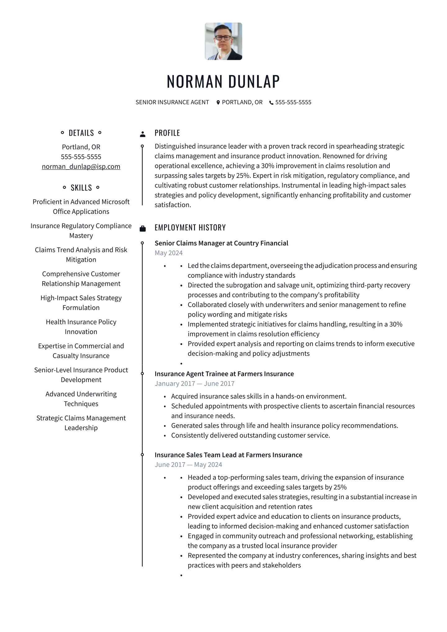 Insurance Agent Resume Examples & Templates (2025) · Resume.io