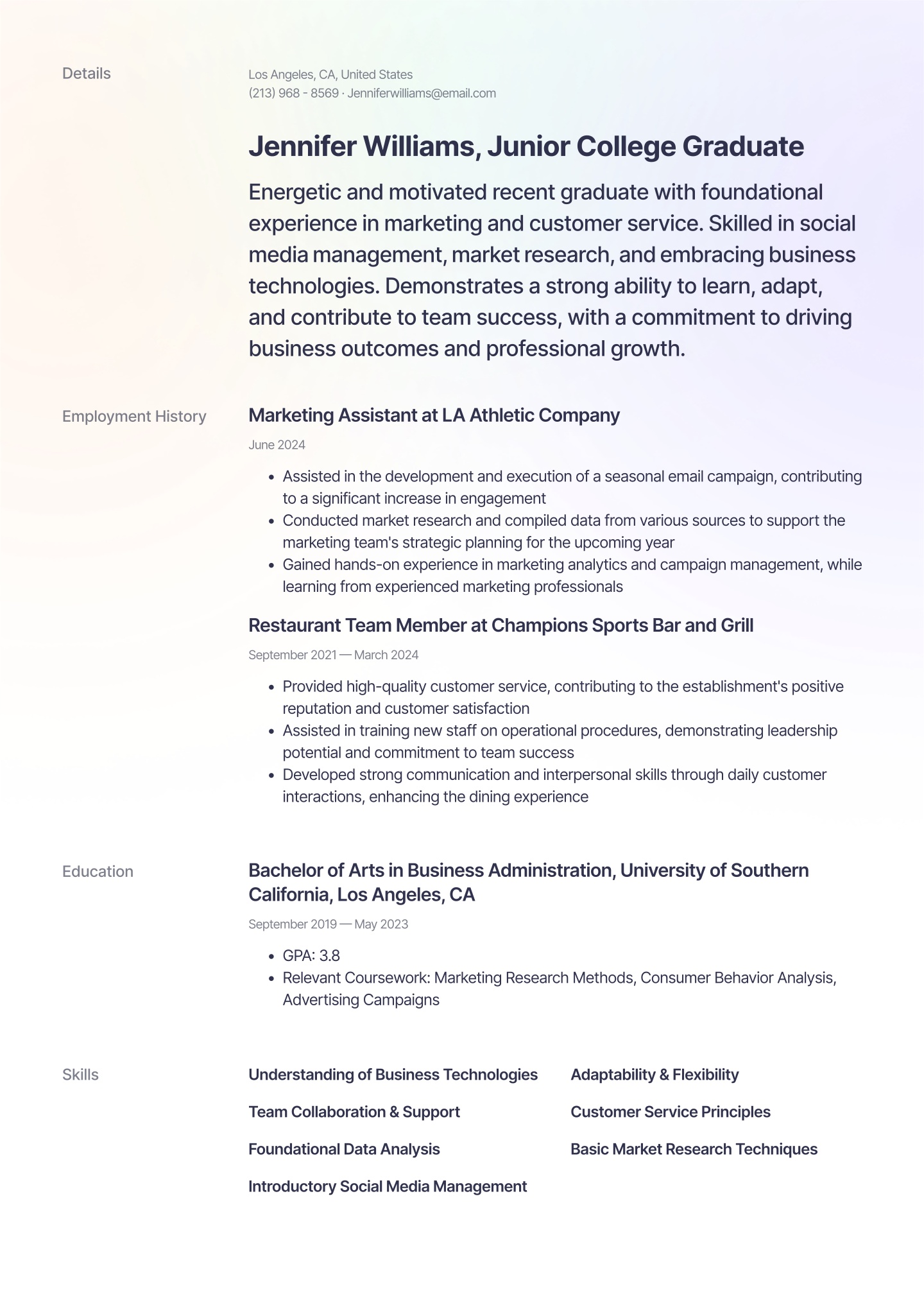 College Graduate Resume Examples &amp; Templates (2025) · Resume.io