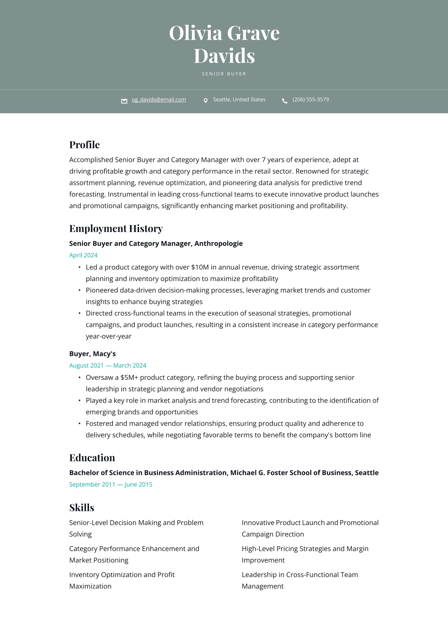 Buyer Resume Examples & Templates (2025) · Resume.io