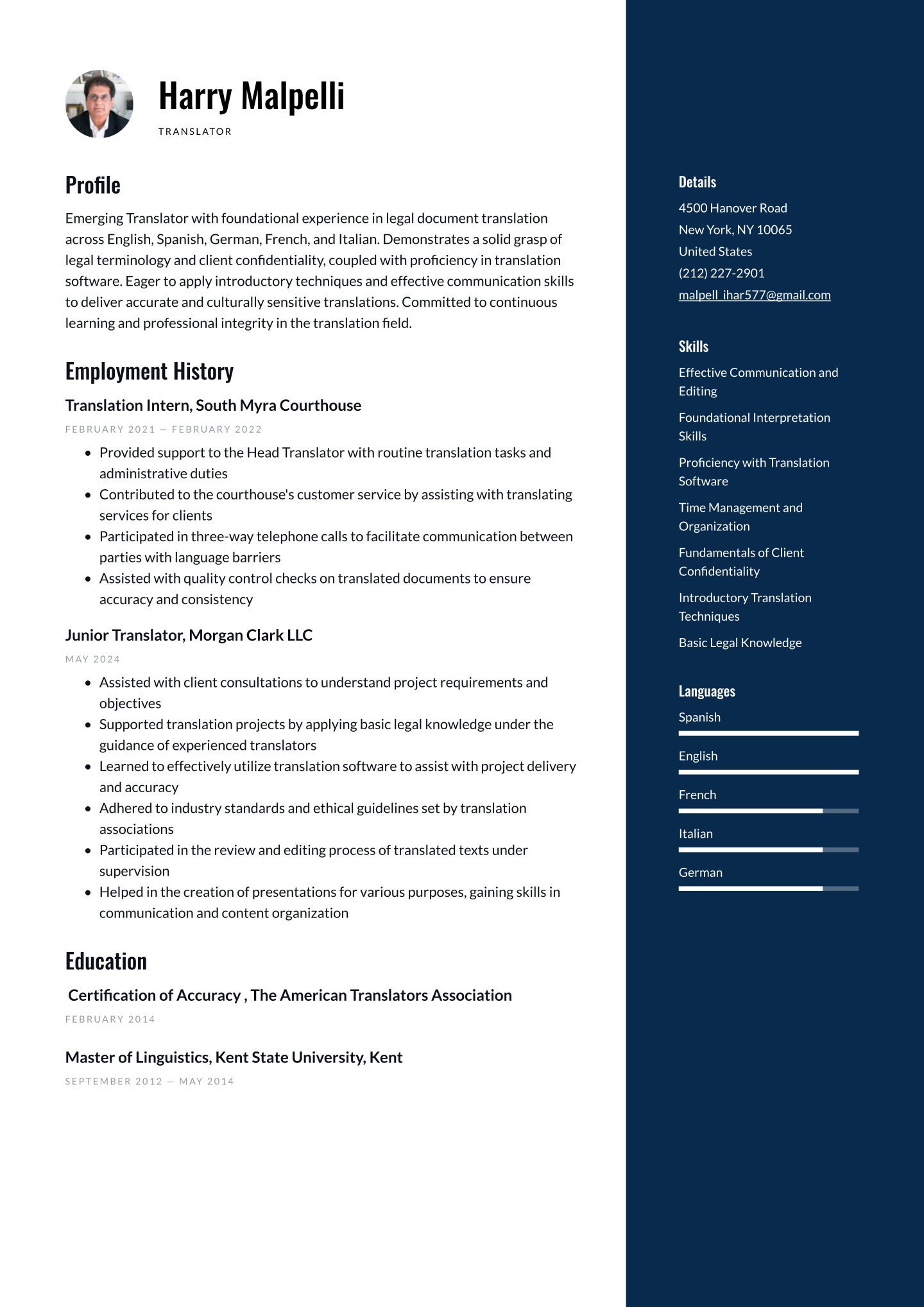 Translator Resume Examples & Templates (2025) · Resume.io