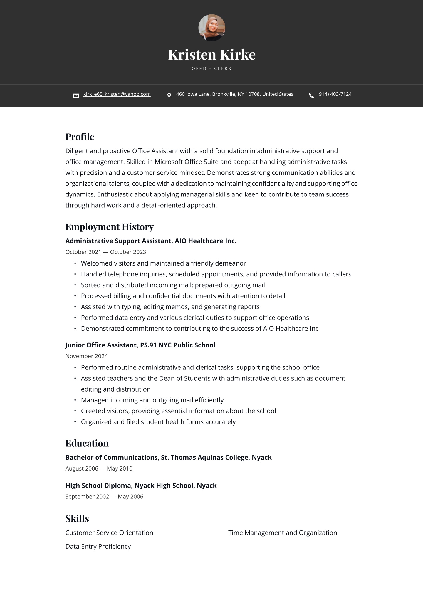 Office Clerk Resume Examples &amp; Templates (2025) · Resume.io