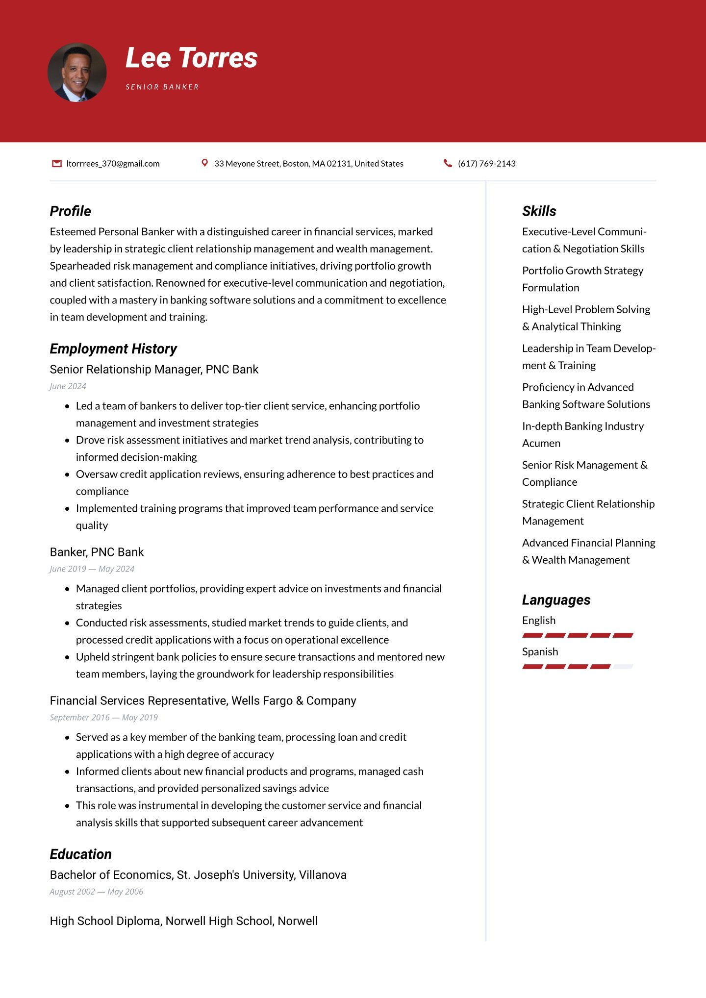 Banker Resume Examples &amp; Templates (2025) · Resume.io