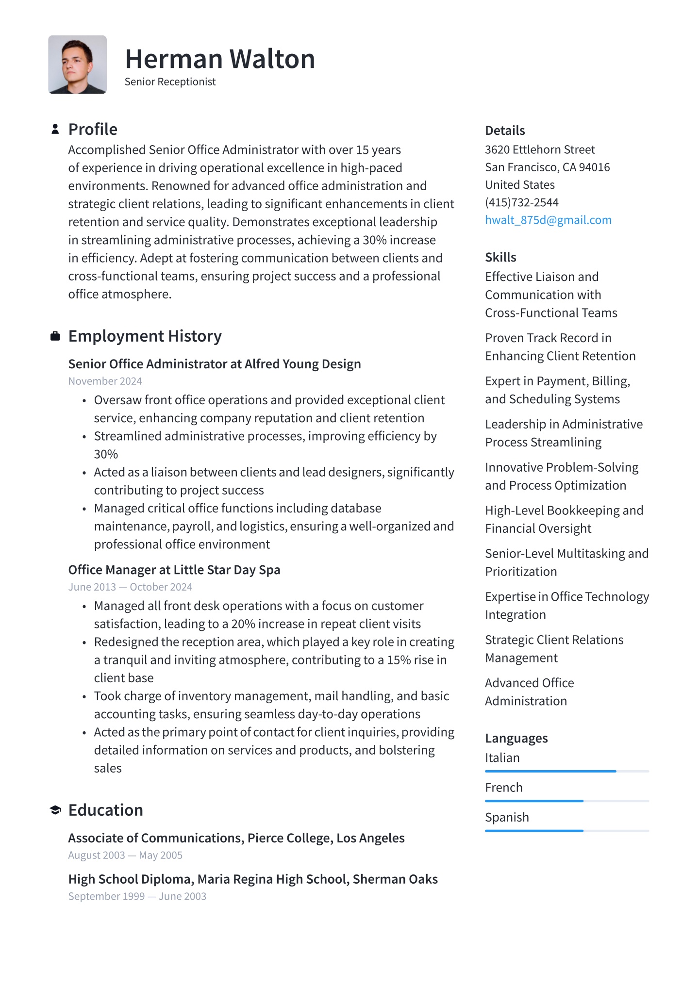 Receptionist Resume Examples & Templates (2025) · Resume.io