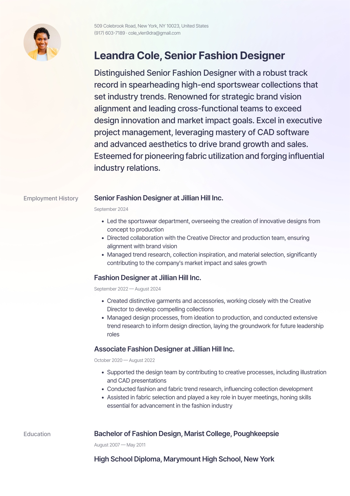 Fashion Designer Resume Examples &amp; Templates (2025) · Resume.io