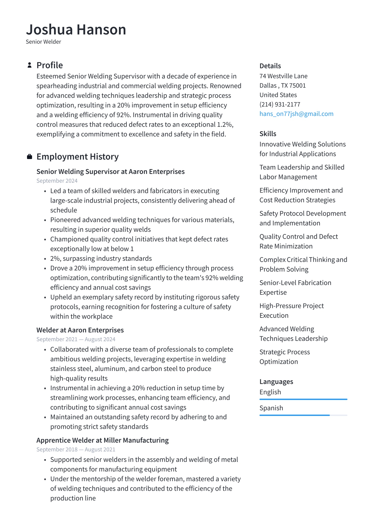 Welder Resume Examples & Templates (2025) · Resume.io
