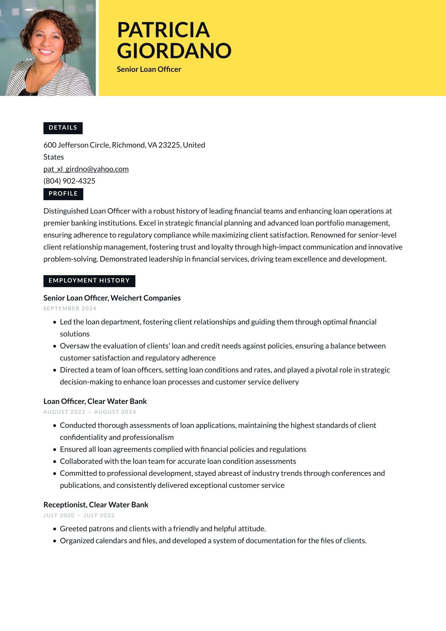 Loan Officer Resume Examples &amp; Templates (2025) · Resume.io