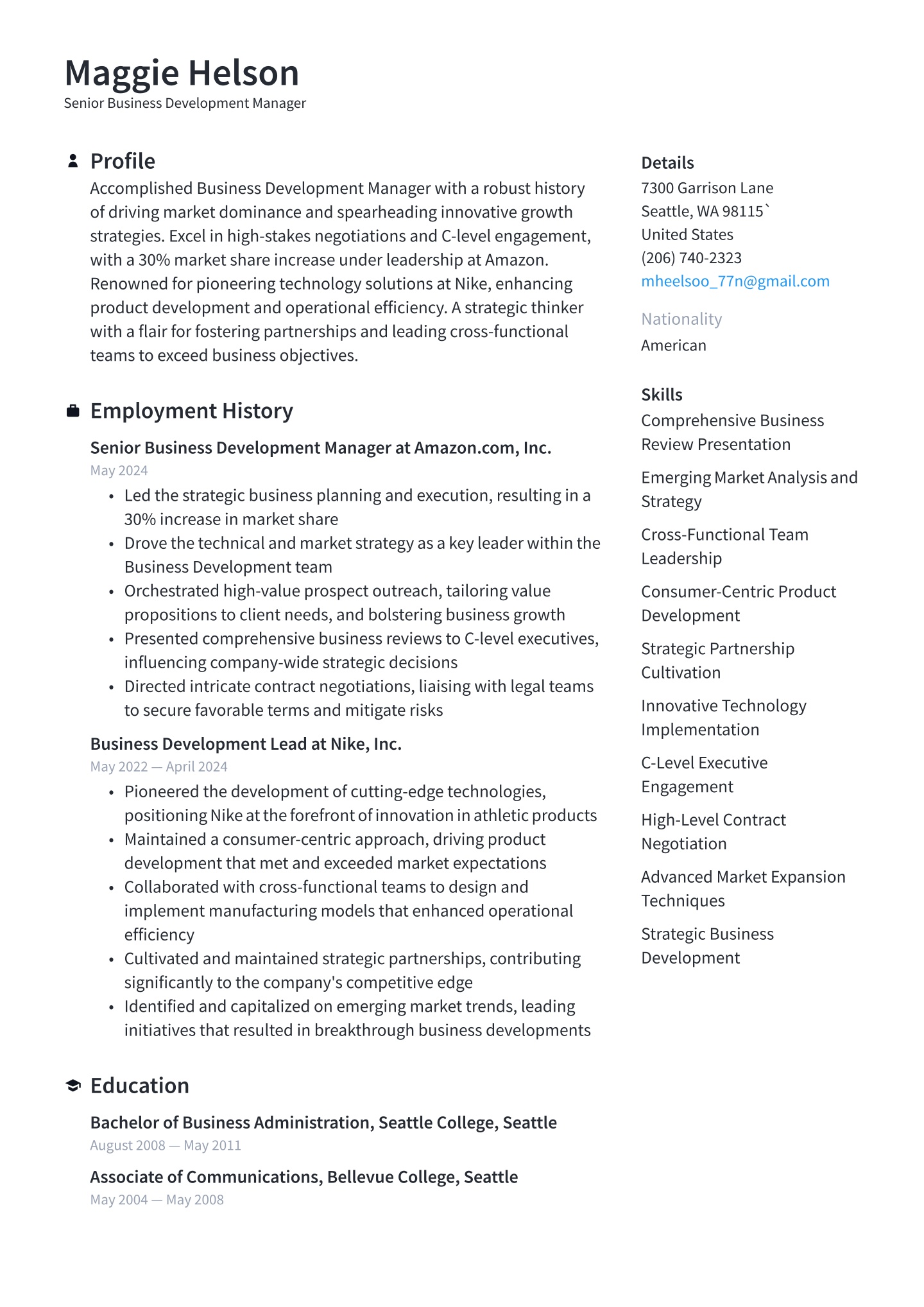 Business Development Manager Resume Examples &amp; Templates (2025 
