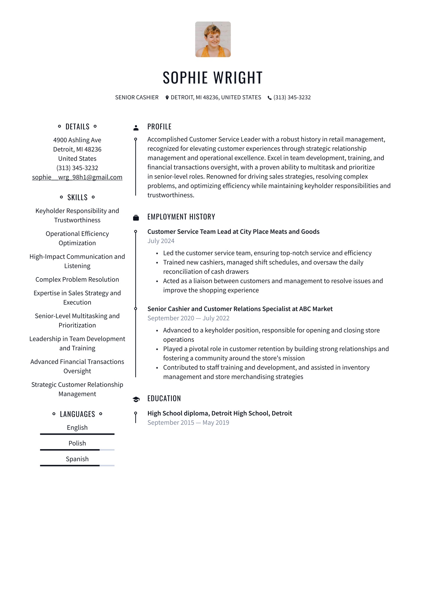 Cashier Resume Examples &amp; Templates (2025) · Resume.io