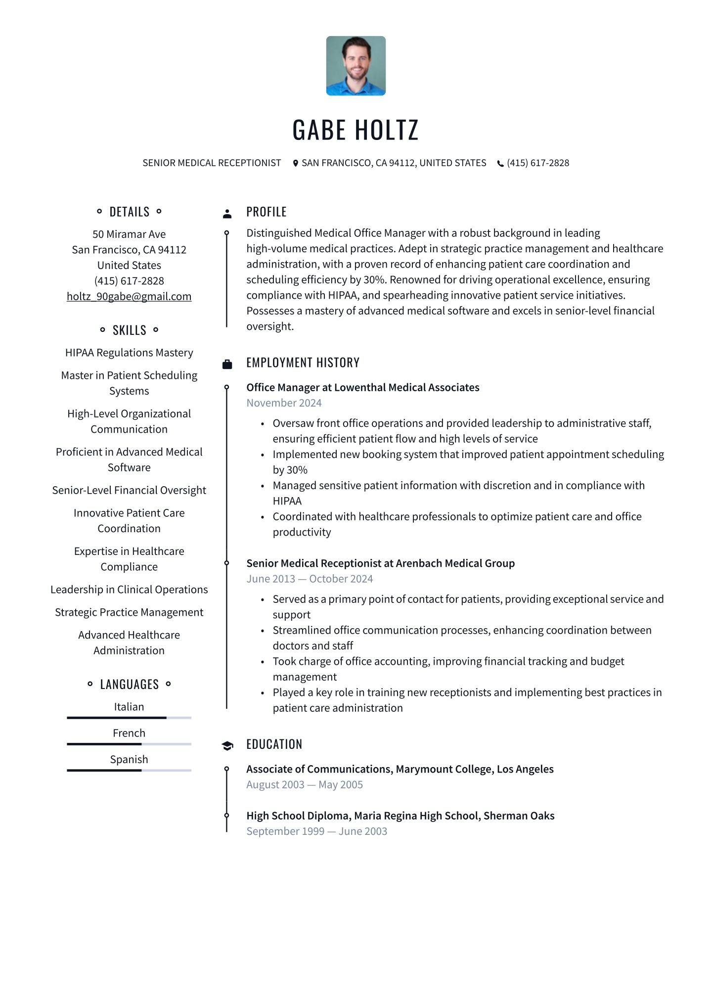 Medical Receptionist Resume Examples &amp; Templates (2025) · Resume.io