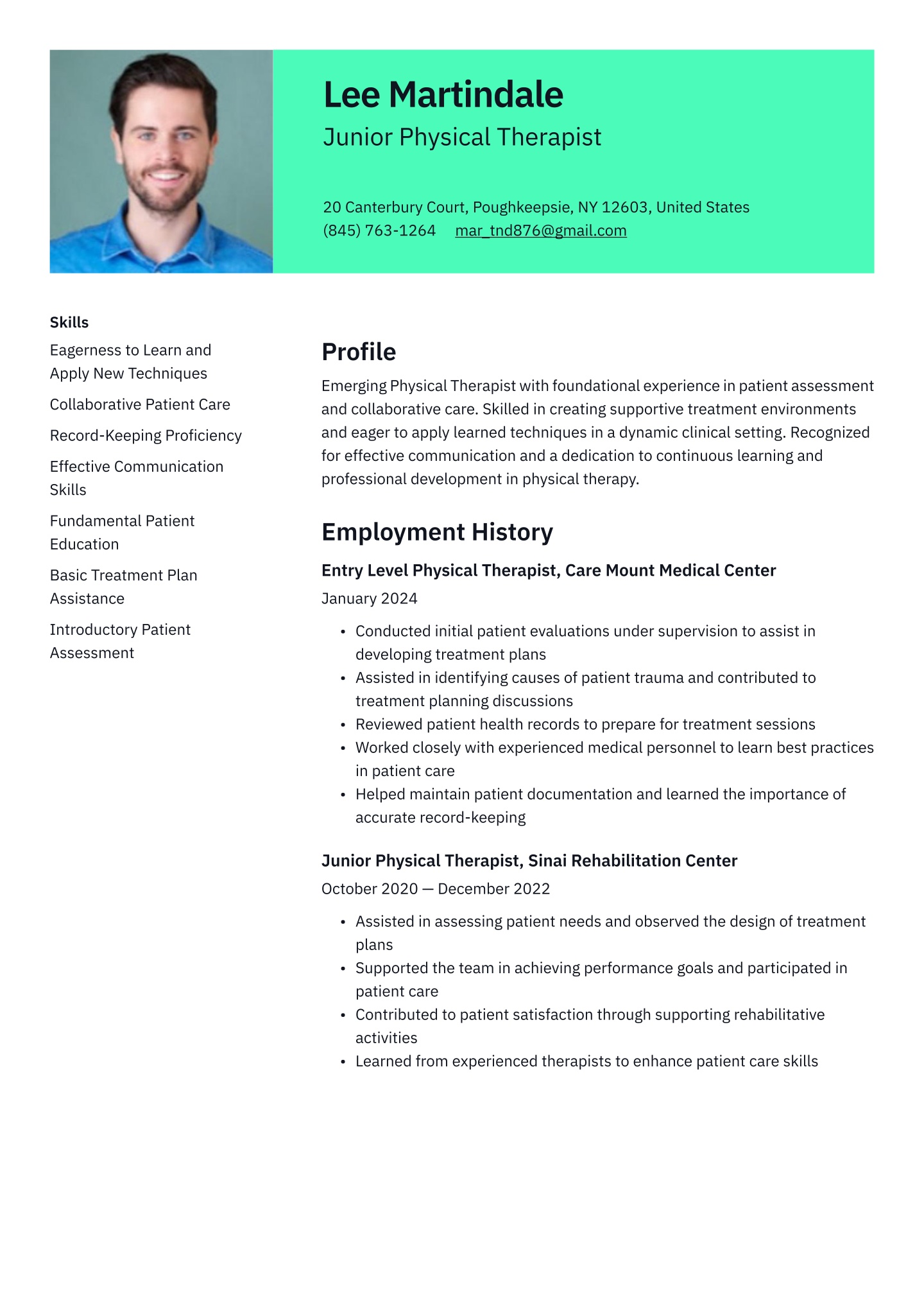 Physical Therapist Resume Examples &amp; Templates (2025) · Resume.io