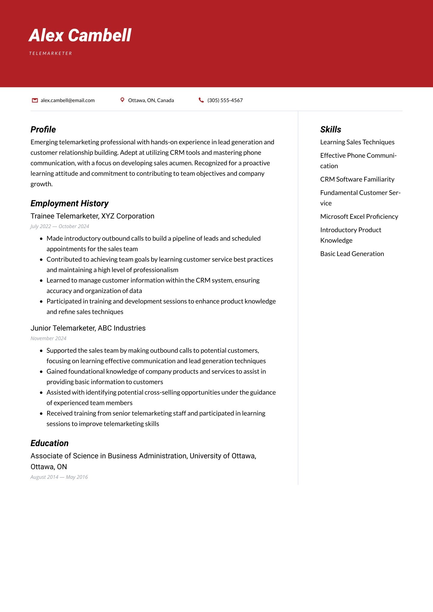 Canadian Resume Format Resume Examples &amp; Templates (2025) · Resume.io