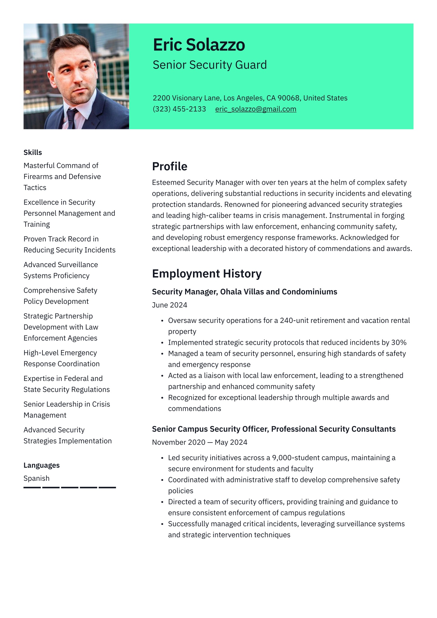 Security Guard Resume Examples &amp; Templates (2025) · Resume.io