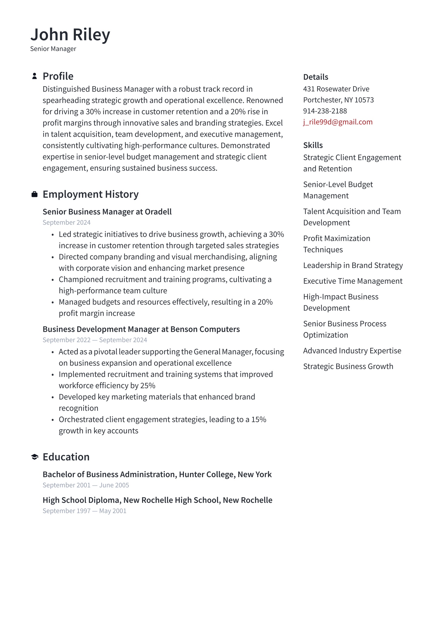 Business Manager Resume Examples &amp; Templates (2025) · Resume.io